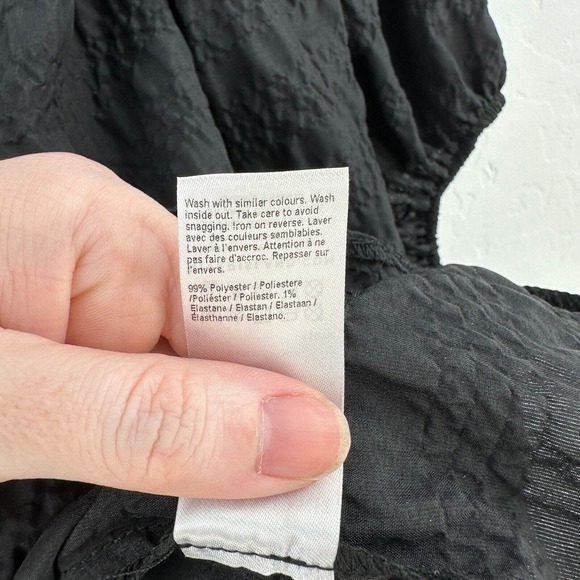 River Island Top Womens 12 Black Off Shoulder Ruffled Neck Short Sleeve NWT - Picture 8 of 10